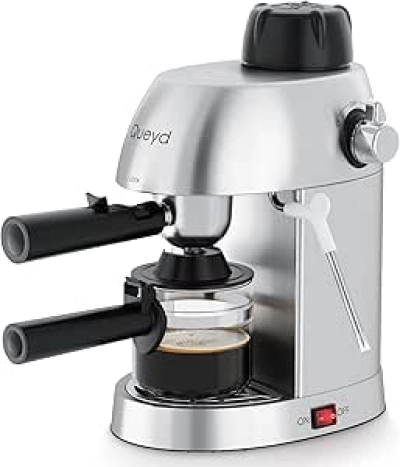 Queyd 3.5 Bar Espresso Machine - Compact Stainless Steel Cappuccino Maker with Milk Frother