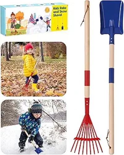 Kids Rake and Shovel Set - 28" Metal Garden Tools for Toddlers Ages 3-8