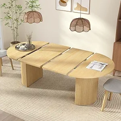 41-78 inch Expandable Round Oval Dining Table for 4-8 | Modern Farmhouse Kitchen Table
