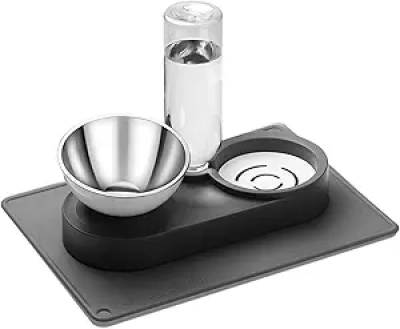 Marchul 2-in-1 Elevated Dog & Cat Bowl with Gravity Water Bottle - Anti-Spill Mat Included