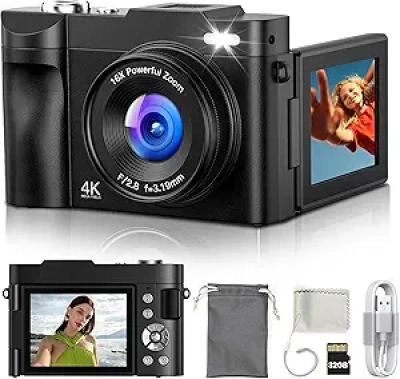 4K Digital Camera 50MP with 16X Zoom & 180° Flip Screen for Vlogging