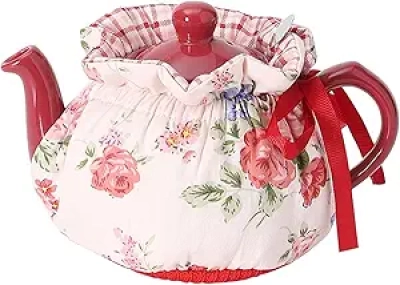 Vintage Floral Tea Cozy for Teapot - White Rose Cotton Insulated Kettle Cover