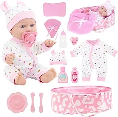 ZITA ELEMENT 12" Baby Doll Sleeping Basket Set - 13 Piece Doll Accessories Kit