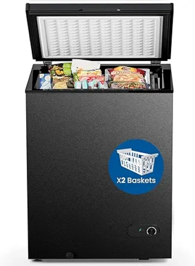 3.5 Cu Ft Compact Chest Freezer with Adjustable Temperature Control & 2 Baskets