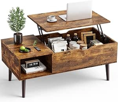 OLIXIS Lift Top Coffee Table with Hidden Storage - Rustic Wood Design for Small Spaces