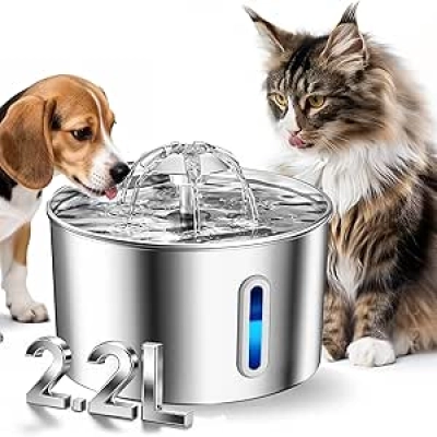 Premium Stainless Steel Cat Water Fountain 74oz - Automatic Silent Pet Dispenser with 3-Stage Filtration