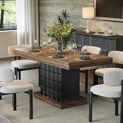 LITTLE TREE 63" Modern Farmhouse Dining Table - Seats 4-6, Sturdy Pedestal Base