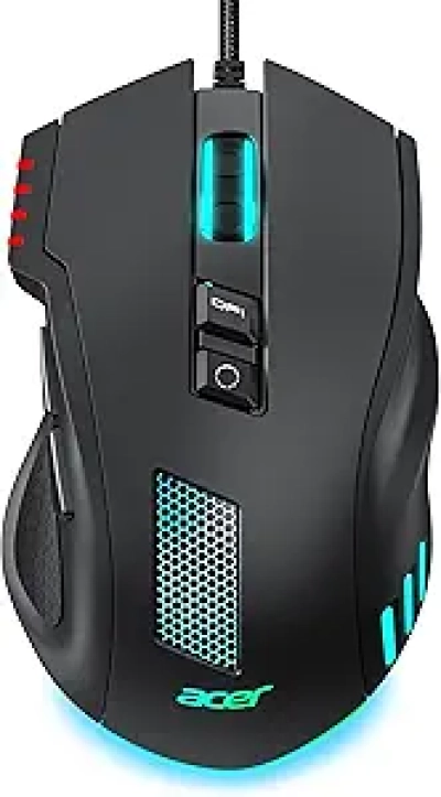 Acer 12,800 DPI RGB Gaming Mouse - 8 Programmable Buttons, Ergonomic USB Wired Mice