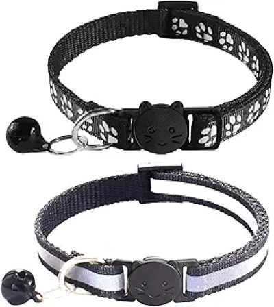 2 Pack Breakaway Cat Collars with Bell - Reflective & Adjustable Safety Kitten Collars