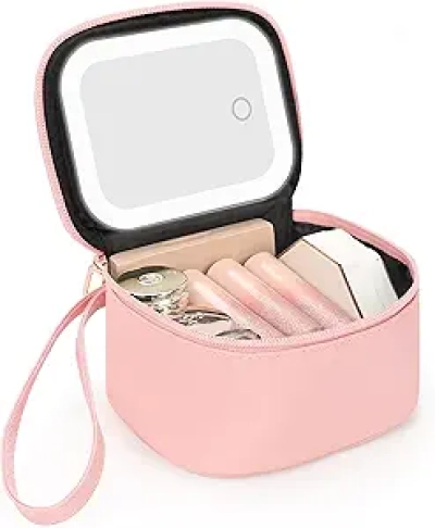 LED Makeup Bag with Mirror - Portable Cosmetic Organizer for Travel & Touch-Ups