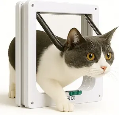 Extra Large Cat Door with 4-Way Lock - Weatherproof Pet Door for Cats & Small Dogs