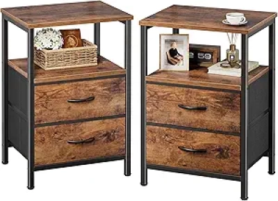 Huuger Night Stand Set of 2 - Wooden Bedside Table with Drawers & Open Shelf