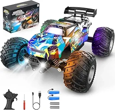 2WD Off-Road RC Car with LED Lights - 20KM/H All-Terrain Remote Control Truck for Kids