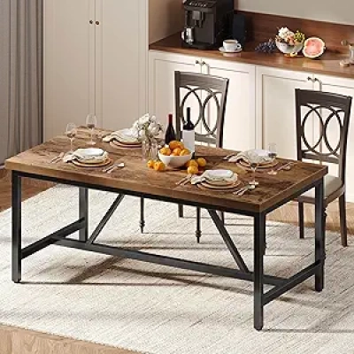 70.8" Farmhouse Dining Table for 6-8 People | Industrial Wood & Metal Kitchen Table