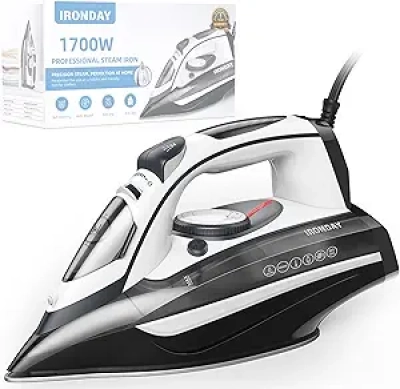 Steam Iron 20s Fast Heat-up 1700W | Large 14oz Tank, Non-Stick Ceramic, Auto-Off