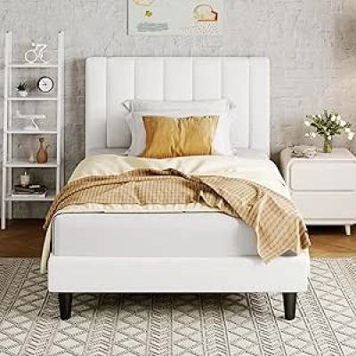 Twin Velvet Upholstered Bed Frame with Tufted Headboard | Platform Bed No Box Spring Needed