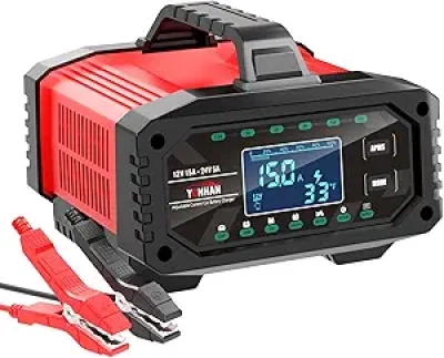YONHAN 15A Smart Battery Charger - 12V/24V Adjustable for Lead Acid & LiFePO4