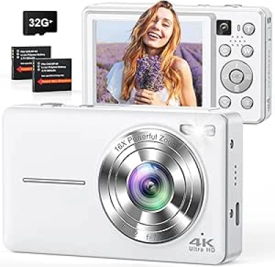 4K 64MP Digital Camera with Dual Camera, 16X Zoom & Autofocus - Compact Vlogging Camera