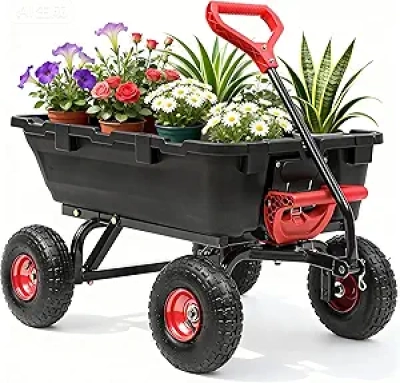 800lb Heavy Duty Garden Dump Cart with 4 Wheels & Quick-Release - Best Utility Wagon