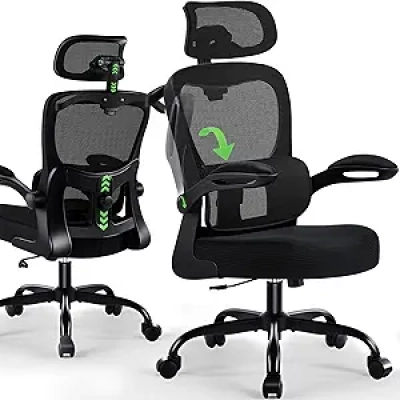 Ergonomic Office Chair with Lumbar Support & Adjustable Headrest - Mesh Gaming Desk Chair