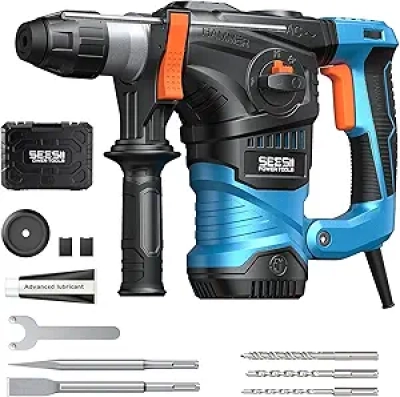 Seesii 13 Amp SDS-Plus Rotary Hammer Drill - 1500W Concrete Breaker with 6J Power
