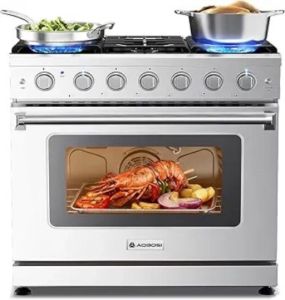 AAOBOSI 36 Inch Gas Range Oven with 6 Burners - 6 Cu. Ft Convection Stove