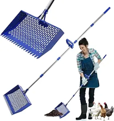 15" Wide Heavy Duty Chicken Poop Scooper with Adjustable Handle - Industrial Coop Cleaner