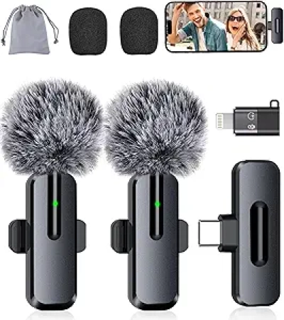 Wireless Lavalier Microphone 2-Pack for iPhone, iPad & Android - USB-C Clip-on Mini Mic