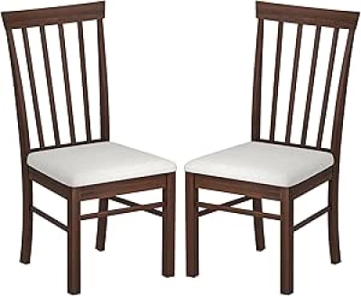HOMCOM Farmhouse Dining Chairs Set of 2 - Upholstered Kitchen Chairs with Rubber Wood Frame
