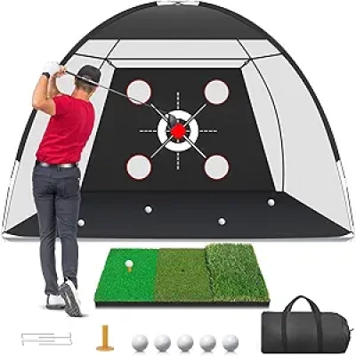10x7FT Golf Net with Practice Mat & Targets - Indoor/Outdoor Driving Range Training