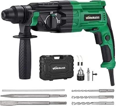 8 Amp SDS-Plus Rotary Hammer Drill - 4-in-1 Concrete Demolition Tool with Safety Clutch