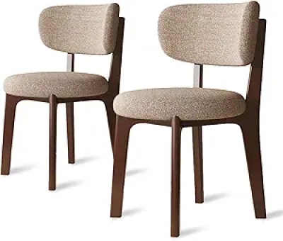Mid Century Modern Wooden Dining Chairs Set - Upholstered Kitchen Chairs with Washable Covers