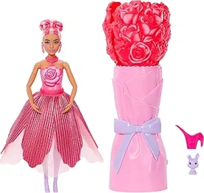 Barbie Petal Pop Scented Doll with Rose Dress & Water Reveal Surprises