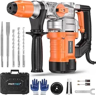 13 Amp SDS-Plus Rotary Hammer Drill - 1-1/4" Concrete Breaker with Safety Clutch & Vibration Control
