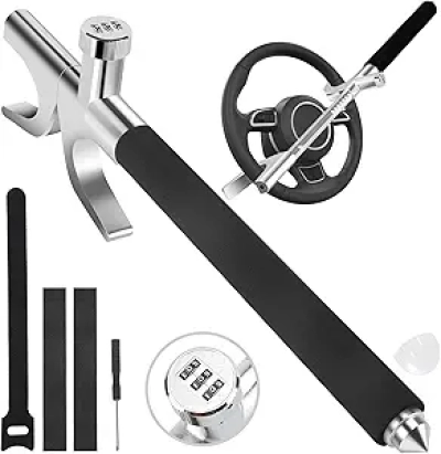 Universal Steering Wheel Lock with Emergency Hammer - Anti-Theft Combo Lock for Cars