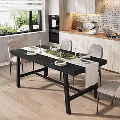 Industrial Dining Table 63" for 4-6 People | Wooden Kitchen Table with Metal Frame