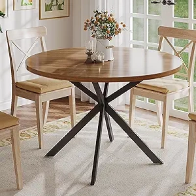 ChooChoo 47.2" Round Dining Table for 4 - Walnut Farmhouse Kitchen Table