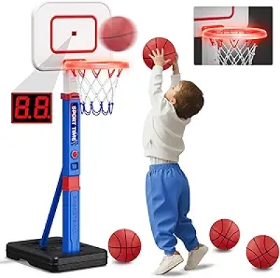 LED Basketball Hoop for Toddlers 3-5 - 55" Adjustable Height with Scoreboard