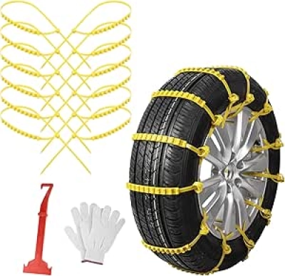 Qoosea Snow Chains 12 Pack - Universal Tire Chains for Cars, Trucks & SUVs