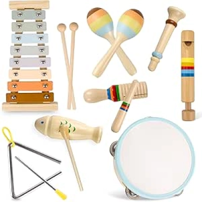 Montessori Wooden Musical Instruments Set for Toddlers 3+ | 8-in-1 Boho Xylophone Toys