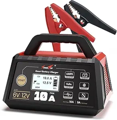 TowerTop 10A Smart Car Battery Charger for 6V/12V - Fast Charging with Auto Repair & Lithium Support