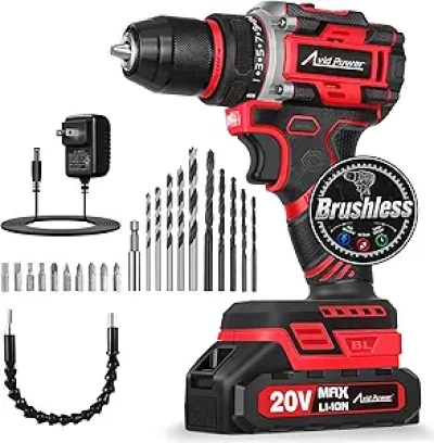 AVID POWER 20V Brushless Cordless Drill Driver - 355 In-lbs Torque, 2-Speed, 22 Accessories