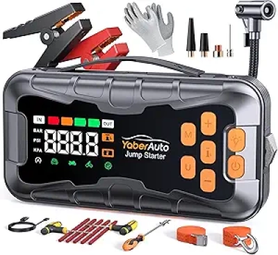 YaberAuto 16-in-1 Jump Starter 8000A with Air Compressor 160PSI - Car Battery Jumper Starter