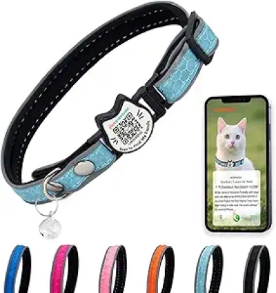 Reflective Breakaway Cat Collar with Bells & QR Code Tag - Kitten Safe
