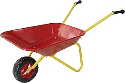 Red Metal Wheelbarrow for Kids | Durable Steel Garden Cart with Single Wheel
