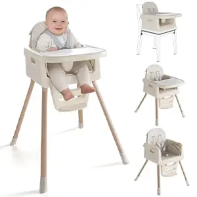 4-in-1 Convertible Baby High Chair for 6+ Months - Foldable, Adjustable & Easy Clean