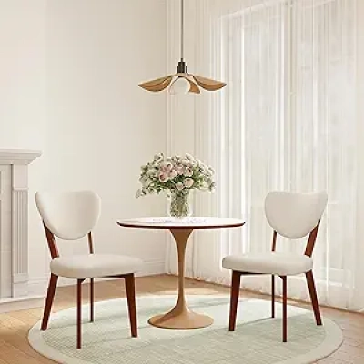 Modern Wooden Dining Chairs Set of 2 - Upholstered Farmhouse Kitchen Chairs