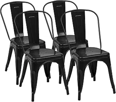 Stackable Metal Dining Chairs Set of 4 - 300LBS Weight Capacity, Indoor & Outdoor