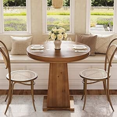31.5" Round Solid Wood Dining Table for 2-4 People | Modern Farmhouse Kitchen Table