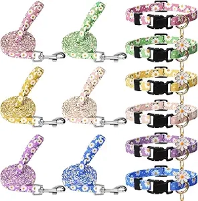 6 Pack Dog Collar and Leash Set for Small Dogs - Adjustable Floral Puppy Collars